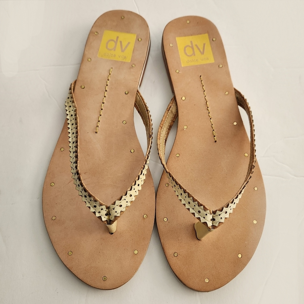 DOLCE VITA Women's Leather Slide on Sandals in Tan & Cream Size 6 NWOT      5006
